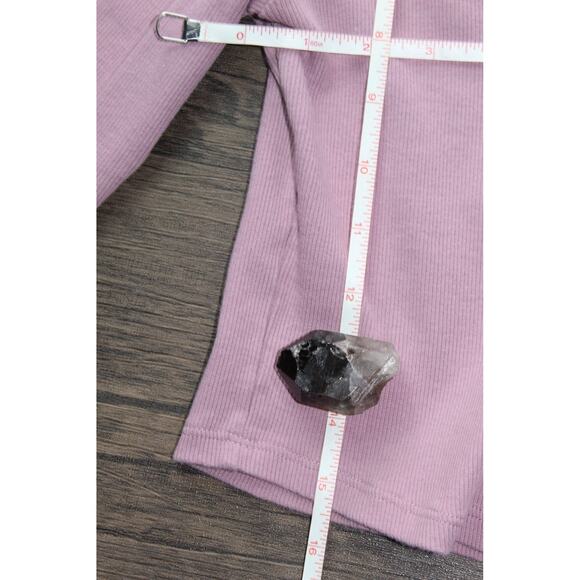 Forever 21 Ribbed Mauve 3/4 Sleeve Henley T-Shirt Cropped Neutral Medium - Picture 6 of 7